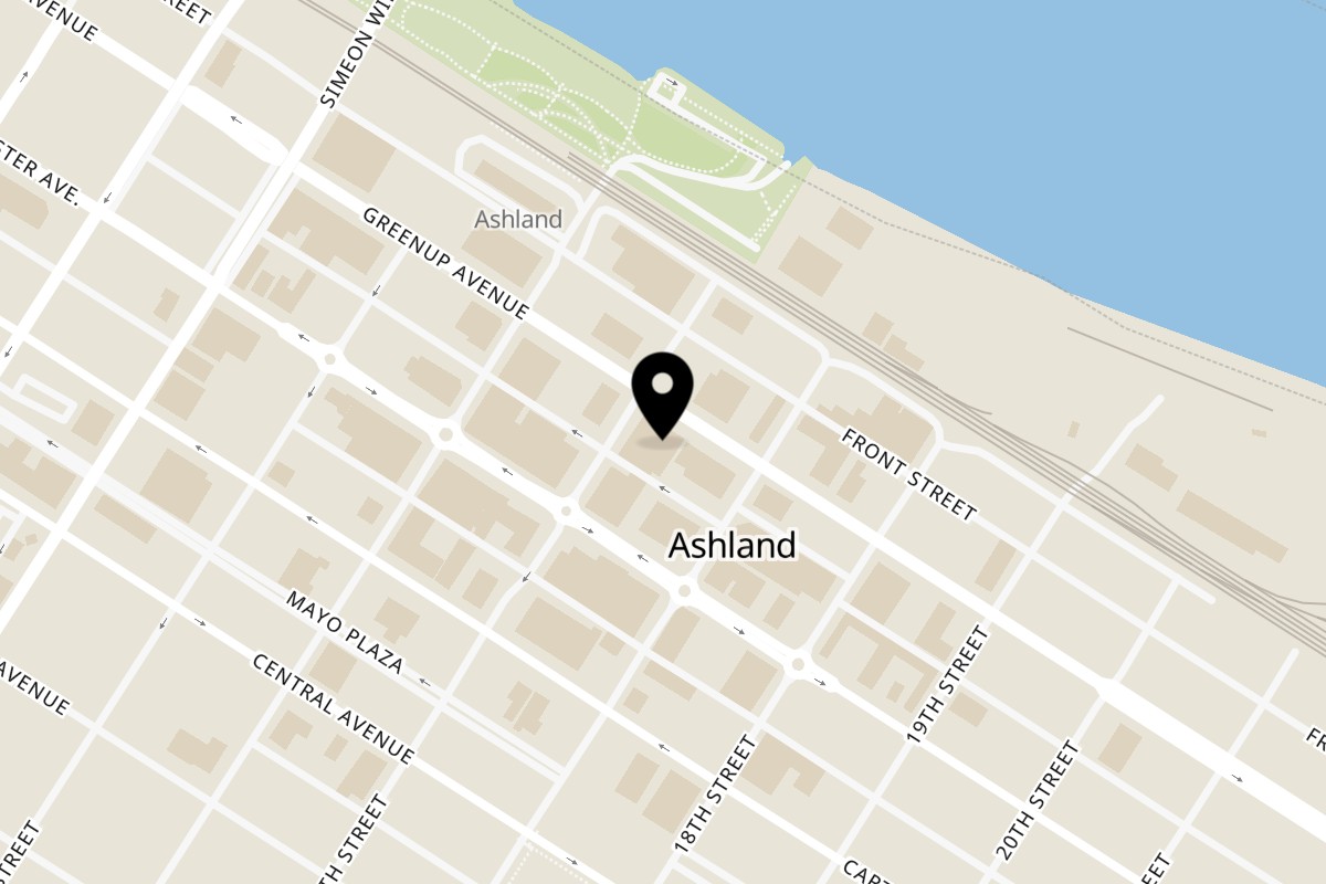 Map showing the location of Jerk Riley’s Billiards and Irish Pub Ashland on 1612 Greenup Ave in Ashland